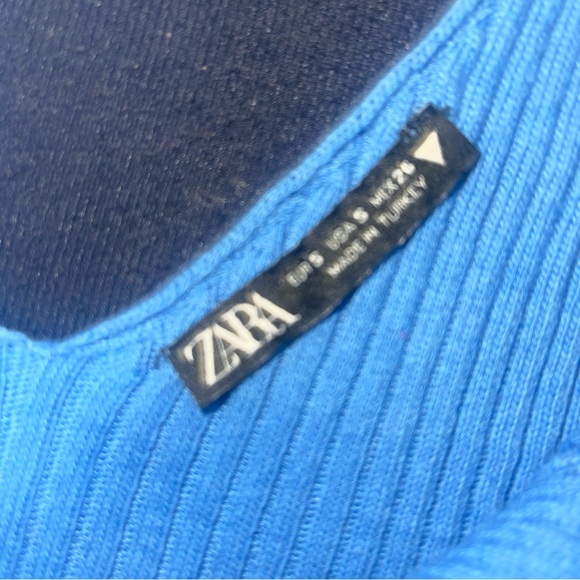 ZARA EMBROIDERED FRUIT KNIT TANK TOP BLUE STRETCHY Sz S - Picture 5 of 6